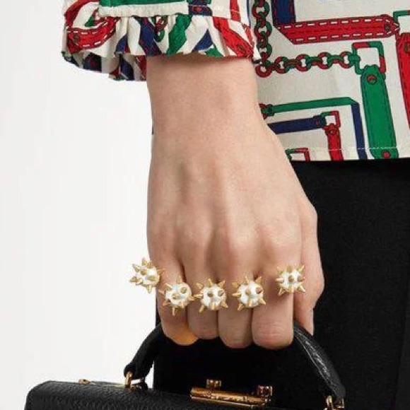 Gucci Multi-Finger Spike And Pearl Ring